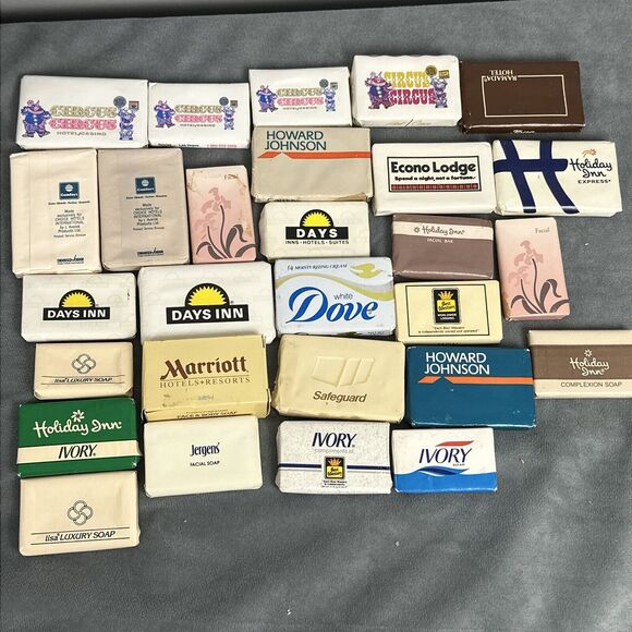 Vintage Huge Lot of Hotel Soap Bars Vegas Ivory Tone Dove Jergens Safeguard - Picture 1 of 8